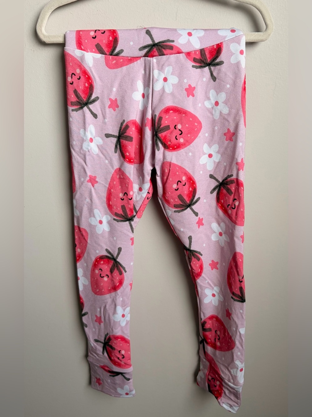 Little Grey Handmade (small shop) Girls Pink Strawberry Print Bamboo Leggings